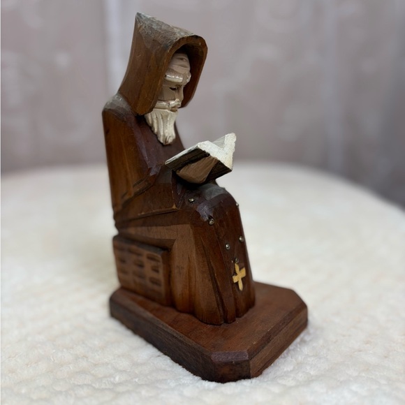 Hand Carved Wooden Statue of Monk - Picture 8 of 10